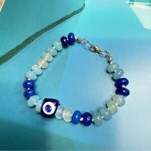 Hand Knotted Blue Evil Eye Jade Beaded Bracelet